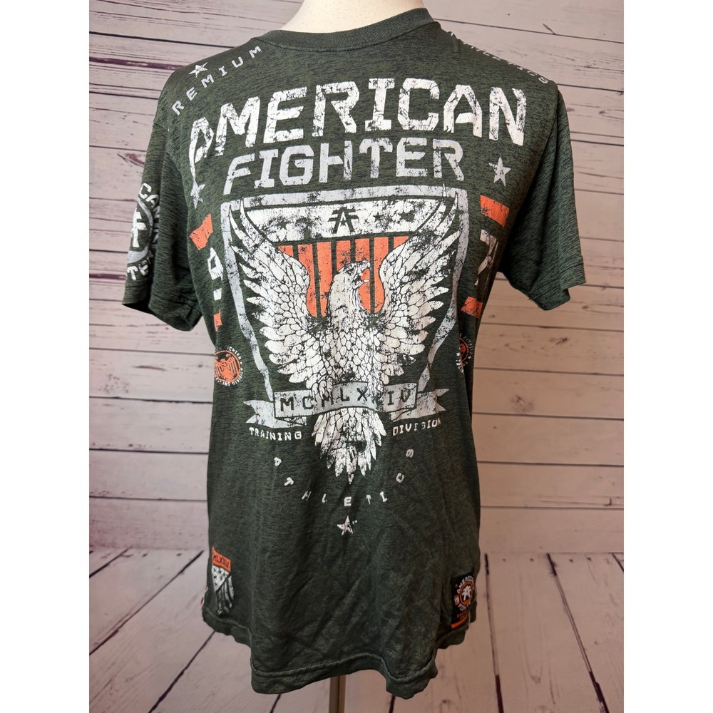 American Fighter Graphic Tee Large T-Shirt Distressed Eagle Athletic Mens